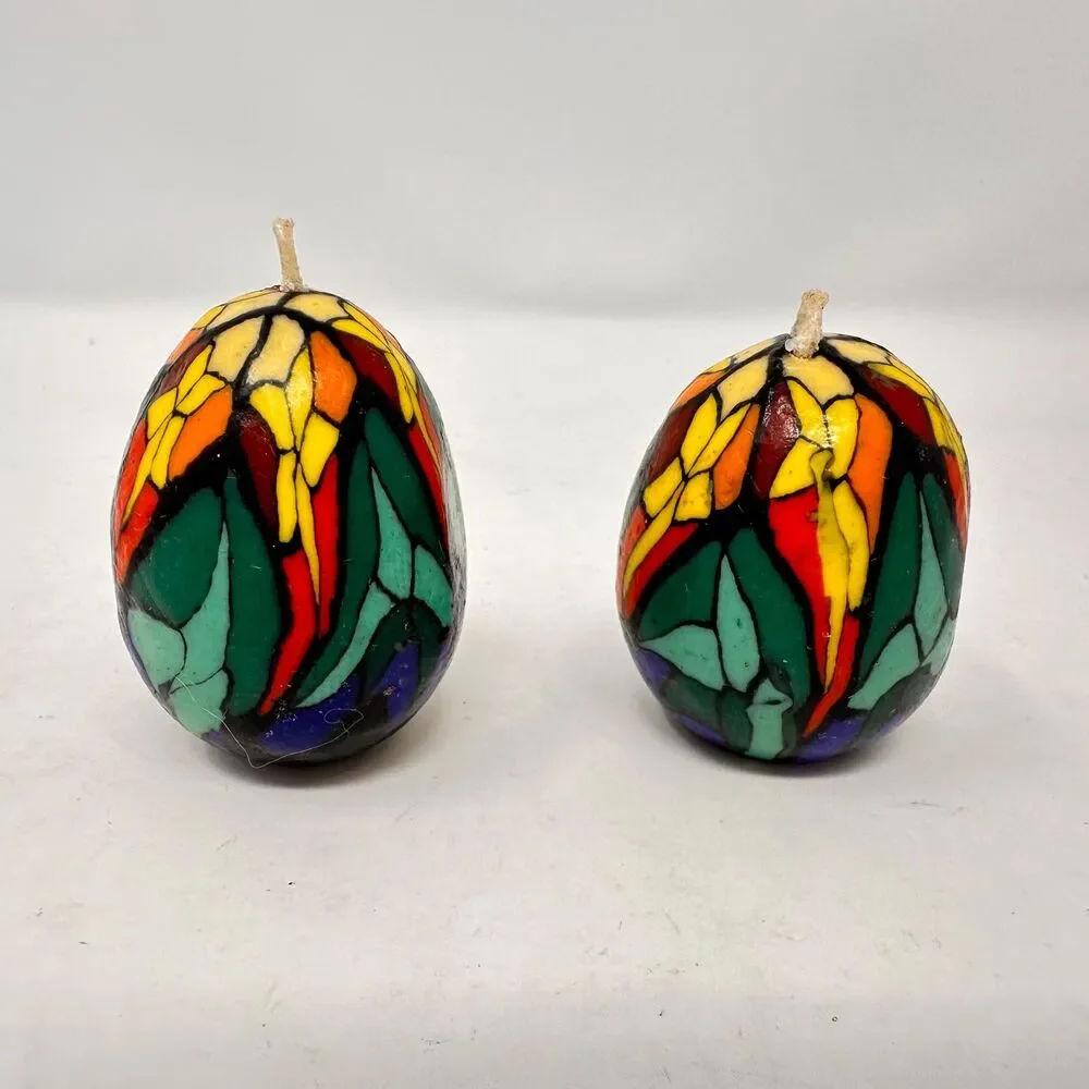Vintage Multicolor Floral Egg Candles Set of 7 Candle & Egg collectors 2.5”